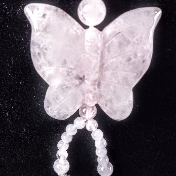 Rose Quartz Bead Necklace with Butterfly Pendant - Picture 3 of 8